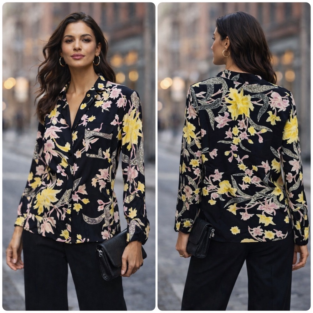New! Diane Von Furstenberg Silk Floating Boquet Blouse S